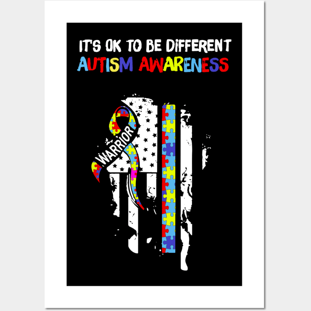 It_s Okay to be Different Autism American Flag - Autism Flag Wall Art by HomerNewbergereq